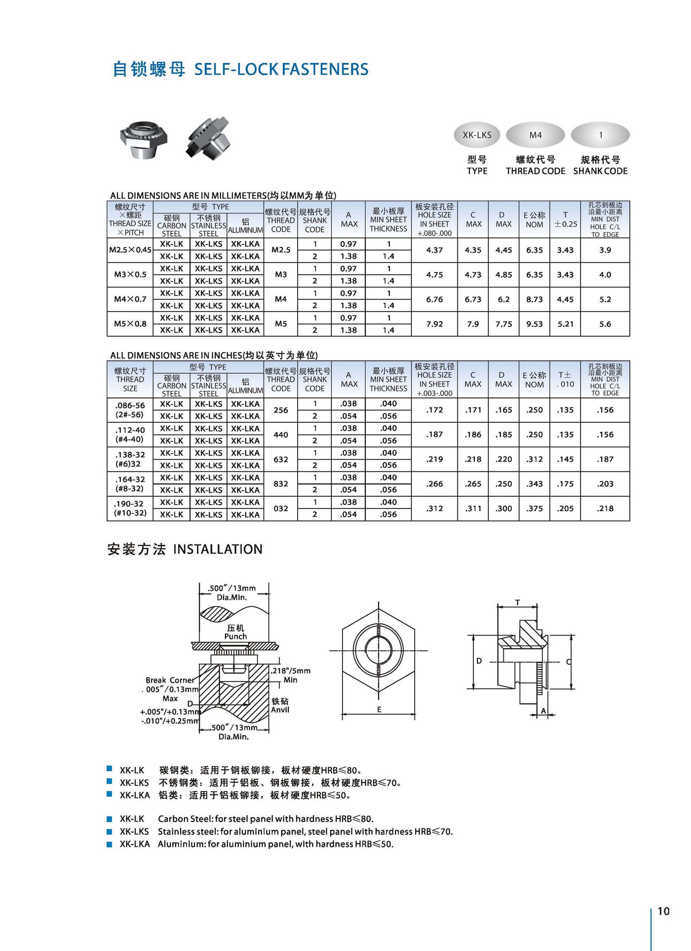 自锁螺母产品规格